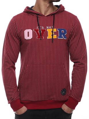 Bordo Kapşonlu Sweatshirt - Çizgili Detaylı 2788