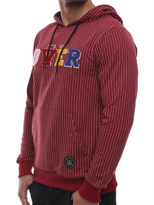 Bordo Kapşonlu Sweatshirt - Çizgili Detaylı 2788
