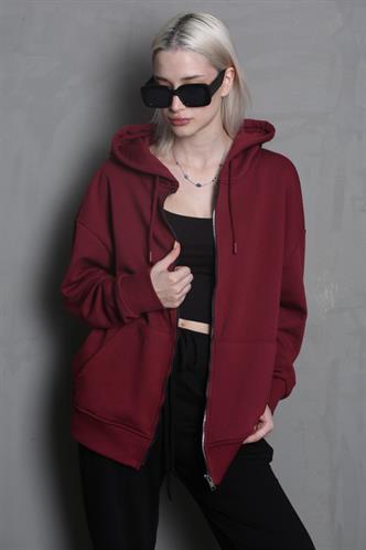 Bordo Kapüşonlu Basic Sweatshirt MG1900