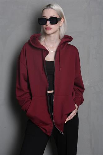 Bordo Kapüşonlu Basic Sweatshirt MG1900