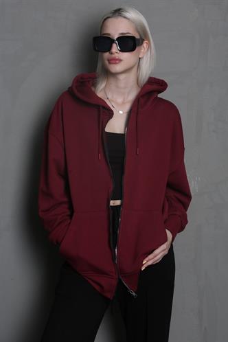 Bordo Kapüşonlu Basic Sweatshirt MG1900