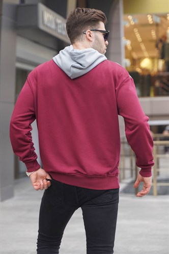 Bordo Kapüşonlu Desenli Sweatshirt 6022