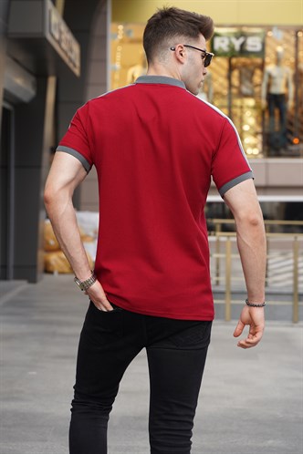 Bordo Kol Şeritli Polo Yaka Tişört 5888