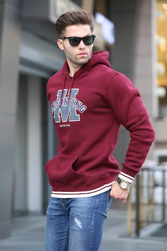 Maroon Embroidered Hoodie Sweatshirt -- Madmext