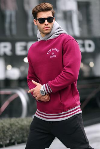 Bordo Oversize Kapüşonlu Sweatshirt 6139