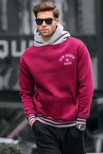 Bordo Oversize Kapüşonlu Sweatshirt 6139