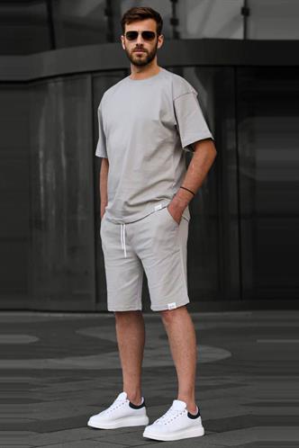 Boyalı Gri Basic Erkek Şort Takımı 6377