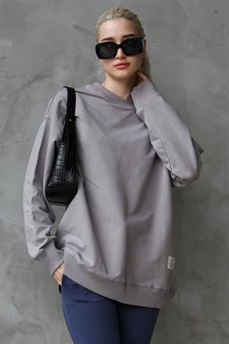 Boyalı Gri Basic Oversize Kadın Sweatshirt MG1686