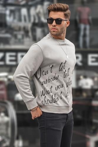 Boyalı Gri Baskılı Bisiklet Yaka Sweatshirt 6156