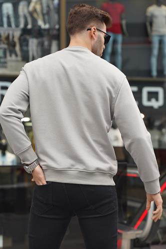 Boyalı Gri Baskılı Bisiklet Yaka Sweatshirt 6156