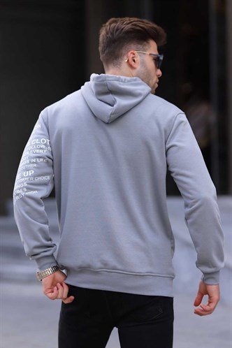 Boyalı Gri Baskılı Kapüşonlu Sweatshirt 6009