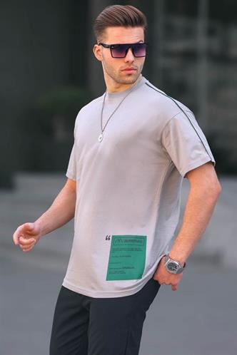 Boyalı Gri Baskılı Over Fit Erkek Tişört 6111