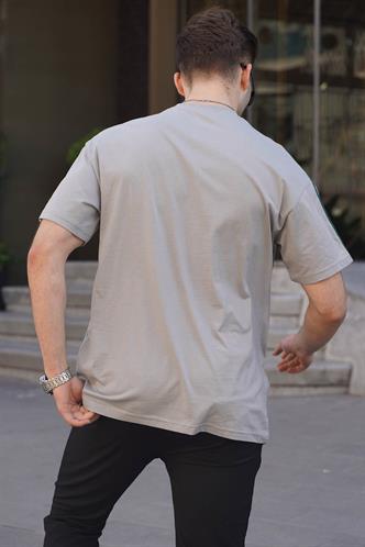 Boyalı Gri Baskılı Over Fit Erkek Tişört 6111