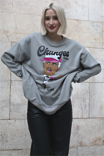 Dye Gray Printed Oversize Sweatshirt MG1578