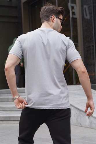 Boyalı Gri Cepli Baskılı Erkek Tişört 5861