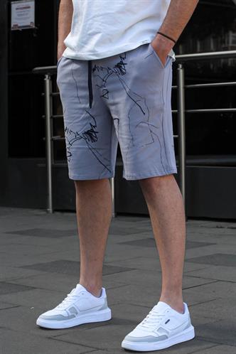 Boyalı Gri Desenli Rahat Kalıp Erkek Şort 5499