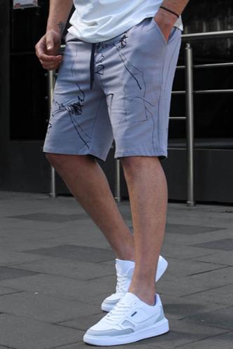 Boyalı Gri Desenli Rahat Kalıp Erkek Şort 5499