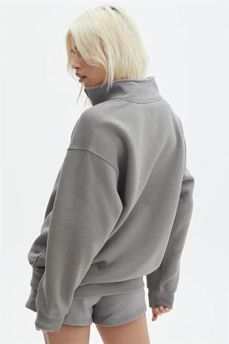 Boyalı Gri Fermuar Detaylı Oversize Sweatshirt MG1933