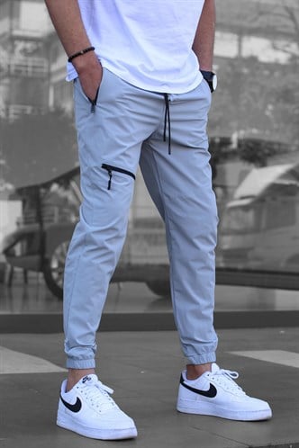 Boyalı Gri Fermuar Detaylı Paraşüt Jogger Pantolon 