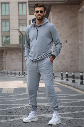 Boyalı Gri Kapşonlu Basic Eşofman Takımı 5908