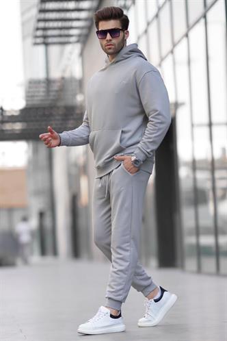 Boyalı Gri Kapüşonlu Basic Eşofman Takımı 5928
