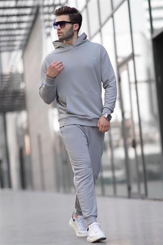 Boyalı Gri Kapüşonlu Basic Eşofman Takımı 5928