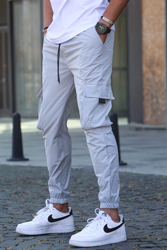 Boyalı Gri Kargo Cep Erkek Jogger Pantolon 5461
