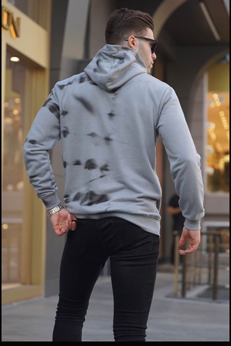 Boyalı Gri Baskılı Kapüşonlu Sweatshirt 5897