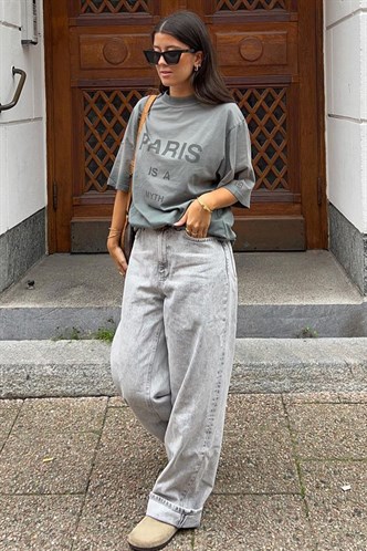 Füme Paris Baskılı Kadın Tişört MG1654
