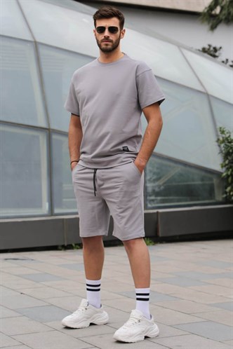 Boyalı Gri Regular Fit Erkek Şort Takım 5915