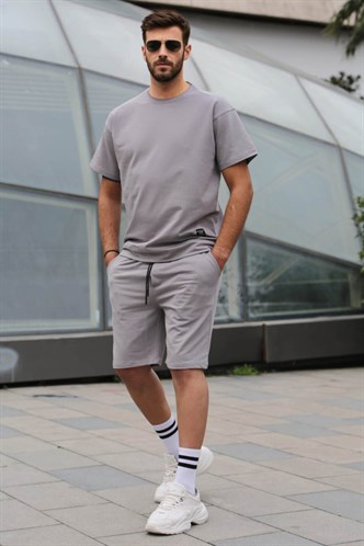 Boyalı Gri Regular Fit Erkek Şort Takım 5915
