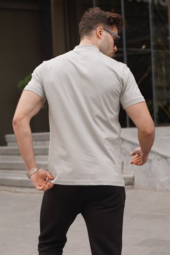 Boyalı Gri Rengi Hakim Yaka Erkek Tişört 6067