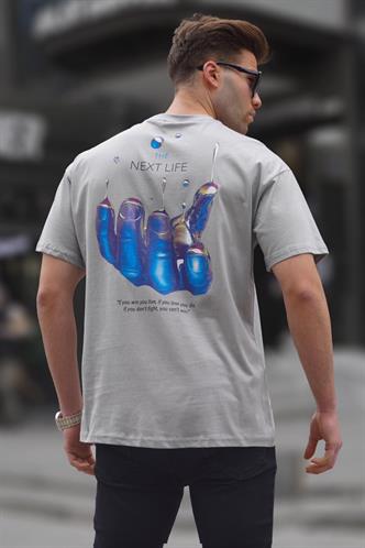 Boyalı Gri Sırt Baskılı Regular fit Erkek Tişört 6121