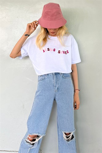 White Printed Oversize T-Shirt MG1517