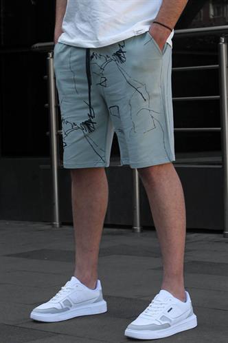 Çağla Yeşili Desenli Rahat Kalıp Erkek Şort 5499