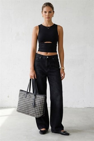 Michelle Siyah Monogram Omuz Çantası MG2838