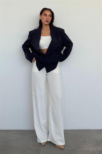 Lacivert Keten Blazer Kadın Ceket Mg2443