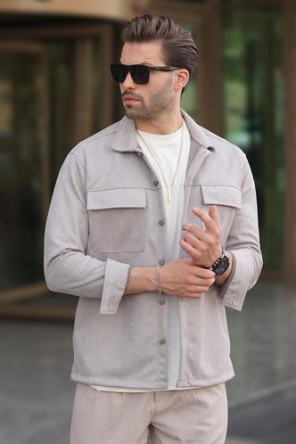 Gri Cep Detaylı Gömlek Ceket 6748