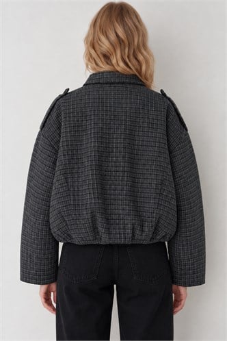 Antrasit Ekose Desenli Oversize Kadın Bomber Ceket MG2920