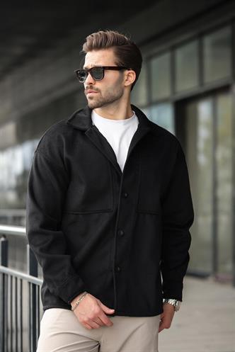 Siyah Kaşe Gömlek Erkek Ceket E6765