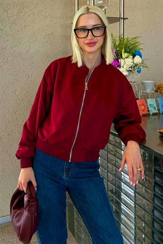 Bordo Astarlı Kadın Bomber Ceket MG2545