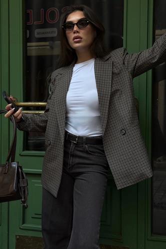 Kahverengi Kareli Kadın Blazer Ceket MG2624