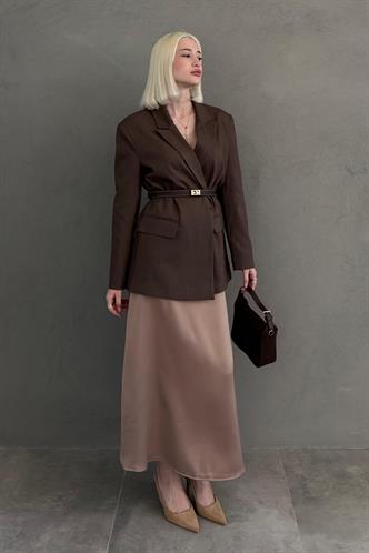 Kahverengi Oversize Blazer Kadın Ceket Mg2445