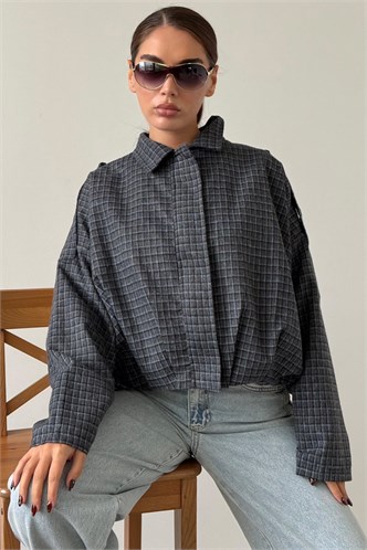 Antrasit Ekose Desenli Oversize Kadın Bomber Ceket MG2920
