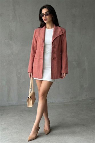 Kiremit Bağlama Detaylı Blazer Kadın Ceket Mg2482
