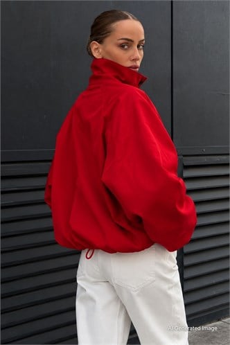 Kırmızı Dik Yaka Oversize Bomber Kadın Ceket MG2915