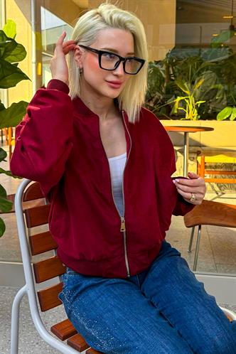 Bordo Astarlı Kadın Bomber Ceket MG2545
