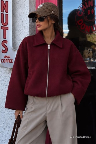 Bordo Kaşe Bomber Kadın Ceket MG2902