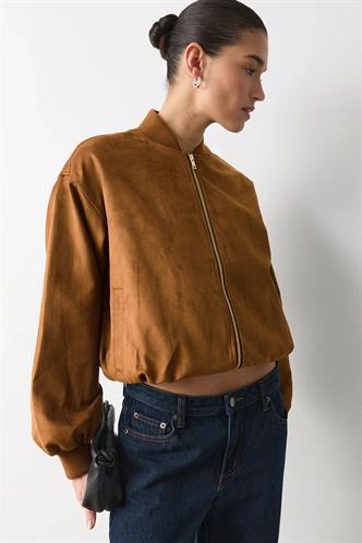 Kahverengi Astarlı Kadın Bomber Ceket MG2545