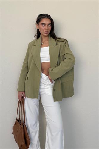 Çağla Yeşili Keten Blazer Kadın Ceket Mg2443